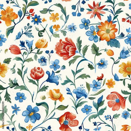 Whimsical Boho Cottage Core Watercolor Graphic  Seamless Pattern