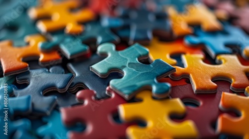A jigsaw puzzle with many pieces of different colors. The puzzle is in a pile and is not yet complete