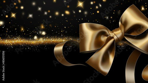 Black background with gold ribbon elements and glitter