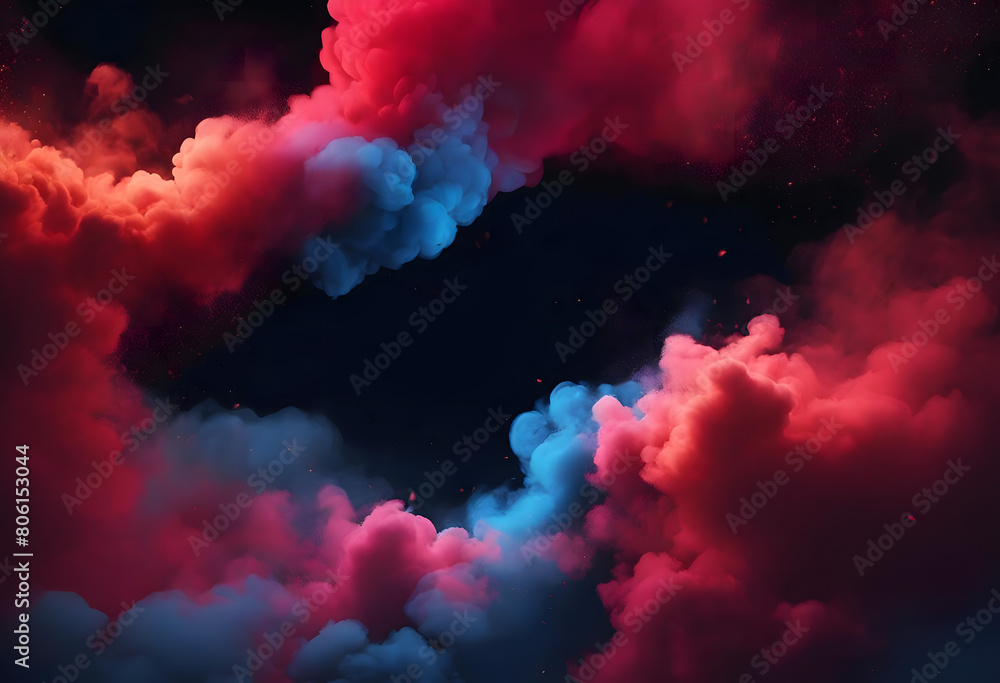 Colorful Clouds in Dark Sky: Vivid Red and Blue Smoke Art