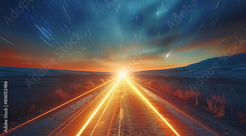 Travelling at the speed of light and beyond, Highways of Light. Generative AI.