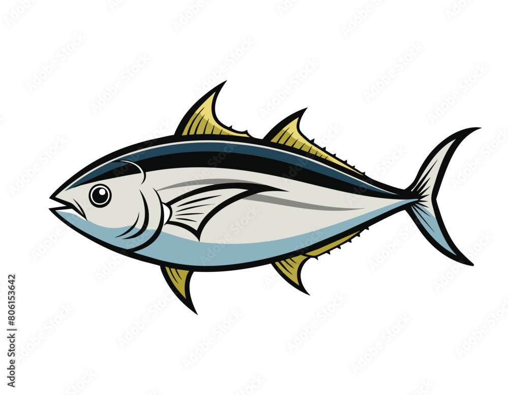 Tuna black outline in sketch style on white background, vector illustration Tuna black outline in sketch style on white background, vector illustration