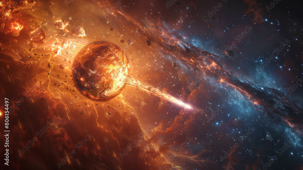 Obraz premium Stellar Clash Celestial Catastrophe