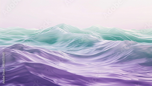 A calming and soothing blend of pastel violet and seafoam green waves  flowing together in a gentle and serene manner that suggests the quiet beauty of a coastal dawn.