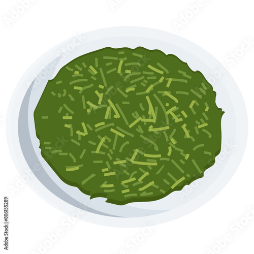 お皿に置いてある茶葉のアイコンのイラスト　ベクター