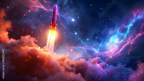 Entrepreneurs success skyrockets with strategic growth and innovation symbolized by rocket launch. Concept Entrepreneurship, Success, Growth Strategies, Innovation, Rocket Launch photo