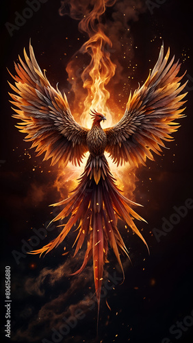  a phoenix rising from ashes, symbolizing immortality and eternal life
