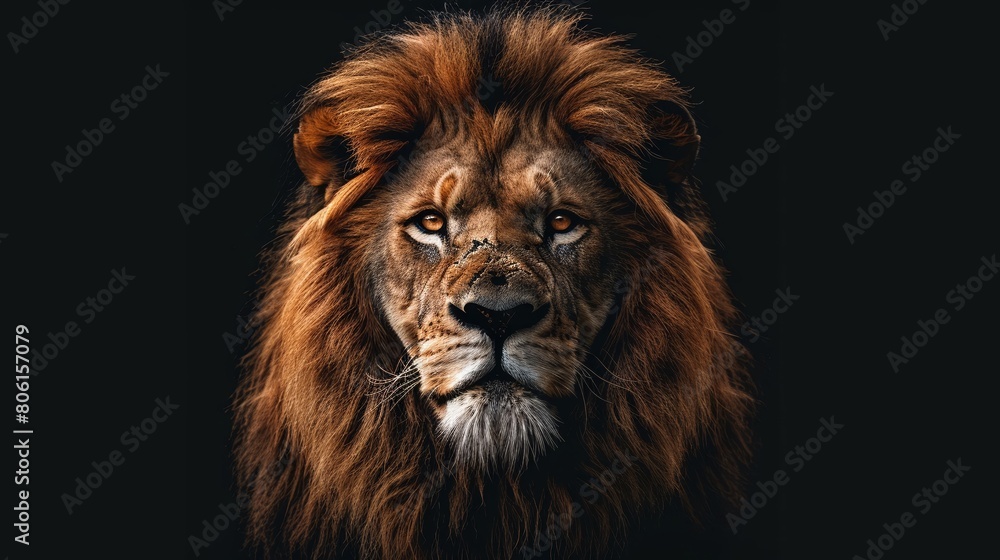 A fierce lion with a cartoonish mane portrait shot A fierce lion with a cartoonish mane portrait shot