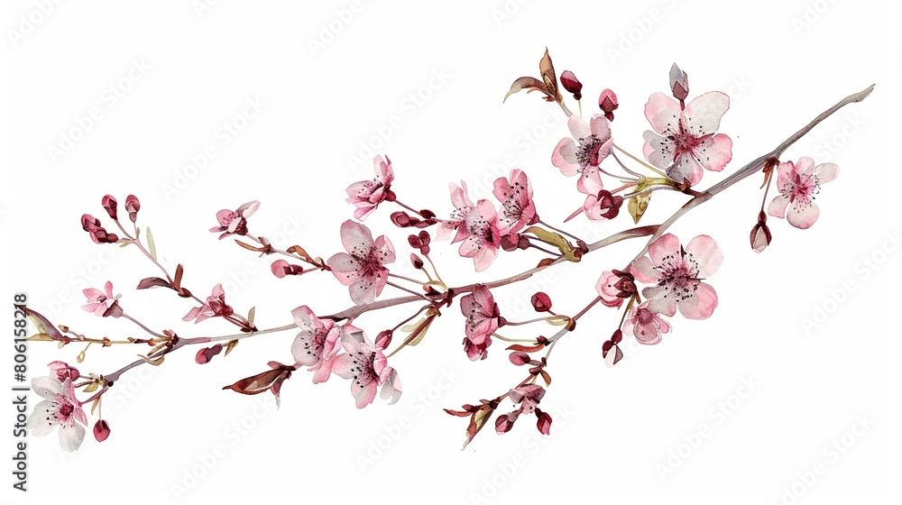 Watercolor clipart of a series of small delicate flowers with fractal-enhanced stems Watercolor clipart of a series of small delicate flowers with fractal-enhanced stems