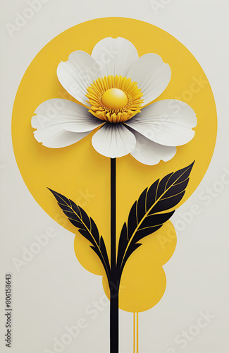 illustrazione di fiore con stelo e foglie in stile astratto contemporaneo photo