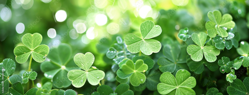 four leaf clover on green shamrock background four leaf clover on green shamrock background