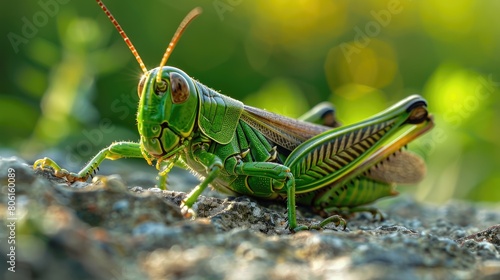 green grasshopper nature closeup. Selective focus © Anna