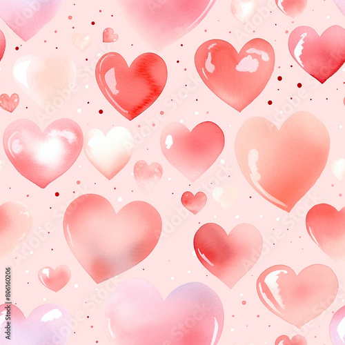 watercolor hearts on pink background for romantic and valentine's themes, seamless illustration, kids theme