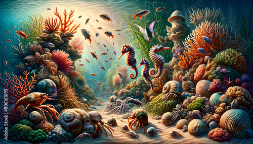 Oceanic Symphony: Lush Underwater Landscape Teeming with Coral and Seahorses