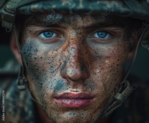 Close Up of Soldier With Blue Eyes