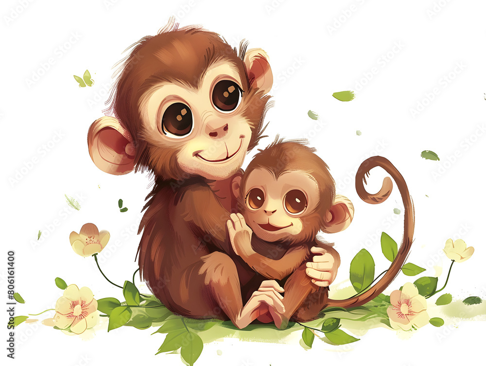 Fototapeta premium Cute little monkey and baby
