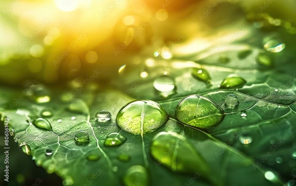 Sunlit Water Droplets on Leaf Sunlit Water Droplets on Leaf