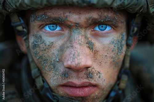 Close-Up of Soldier With Blue Eyes
