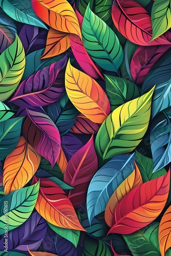 Tropical leaves vector  intricate design  colorful isolated leaves background. 