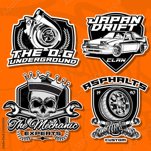 Racing Car Badge Vector Illustrations