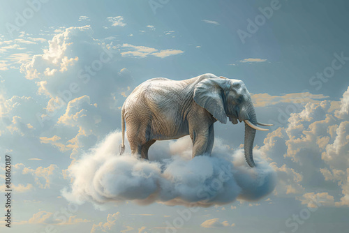 Cloud island fantasy world with an elephant photo