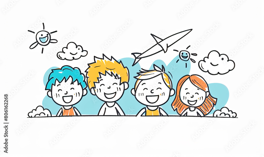 Global Celebration of Children's Day. Illustration Featuring Happy Children Enjoying Fun and Togetherness, Promoting Education and Friendship in a Colourful and Joyful Event Global Celebration of Children's Day. Illustration Featuring Happy Children Enjoying Fun and Togetherness, Promoting Education and Friendship in a Colourful and Joyful Event