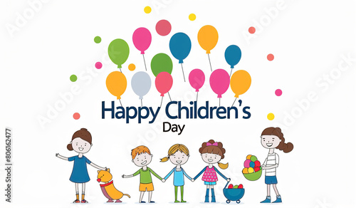 Global Celebration of Children's Day. Illustration Featuring Happy Children Enjoying Fun and Togetherness, Promoting Education and Friendship in a Colourful and Joyful Event