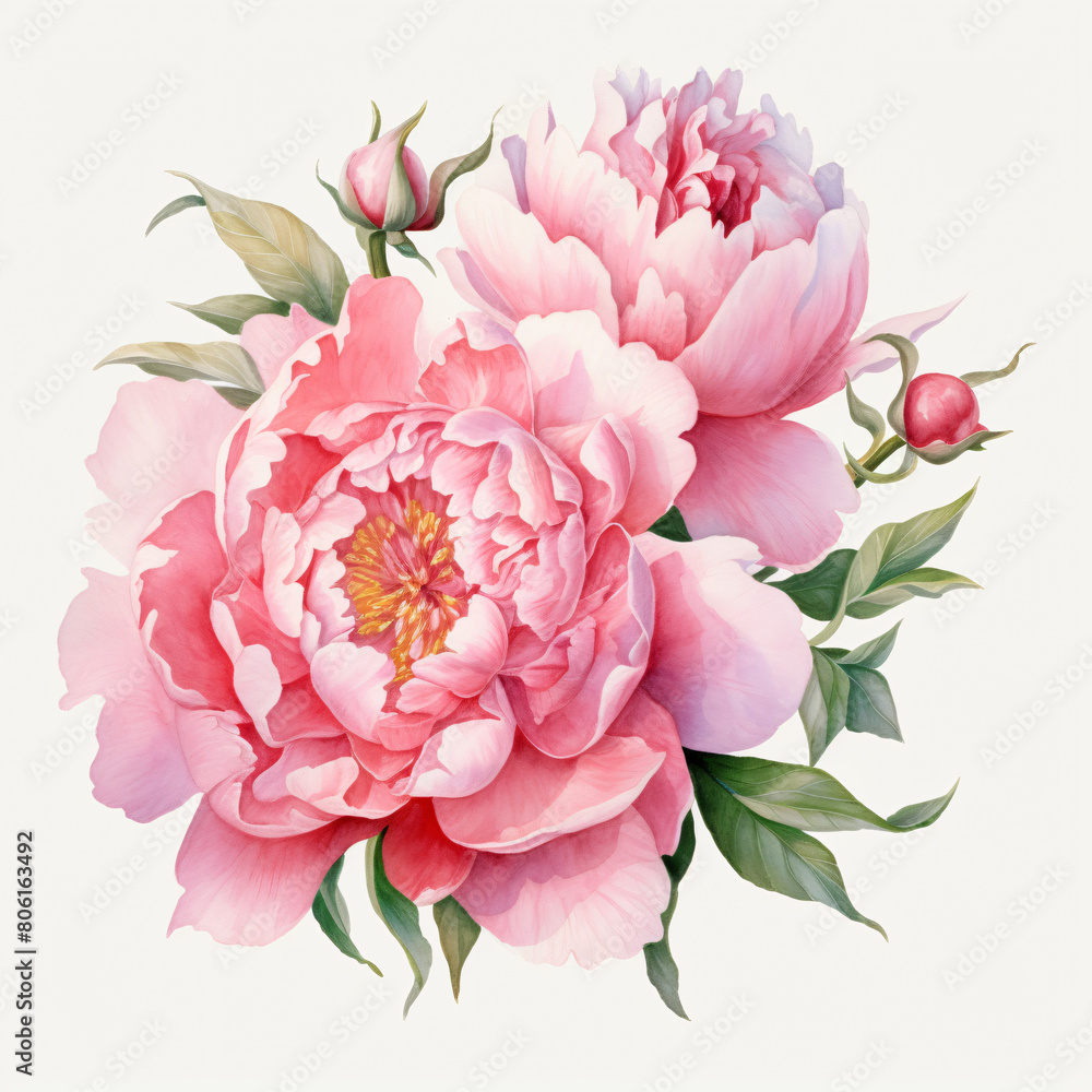 Exquisite watercolor painting of pink peonies. A beautiful addition to any home or office.
