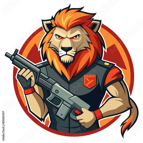 Lion with gun his hand illustration 