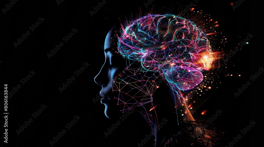 Fototapeta premium person head with futuristic scanning headset, brain waves scan, mindset and consciousness concept