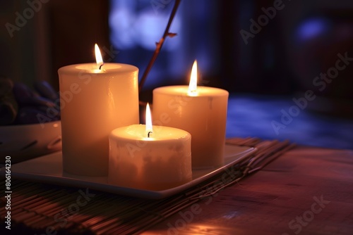 Warm ambiance glow of multiple candles  setting the scene for tranquility and relaxation