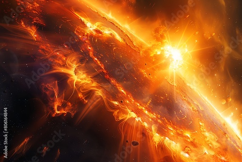 4K realistic solar storm surge  vibrant solar flares  dynamic space backdrop