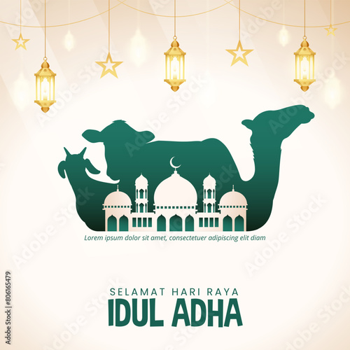 Selamat Hari Raya Idul Adha or Happy Eid Al Adha with animal silhouette