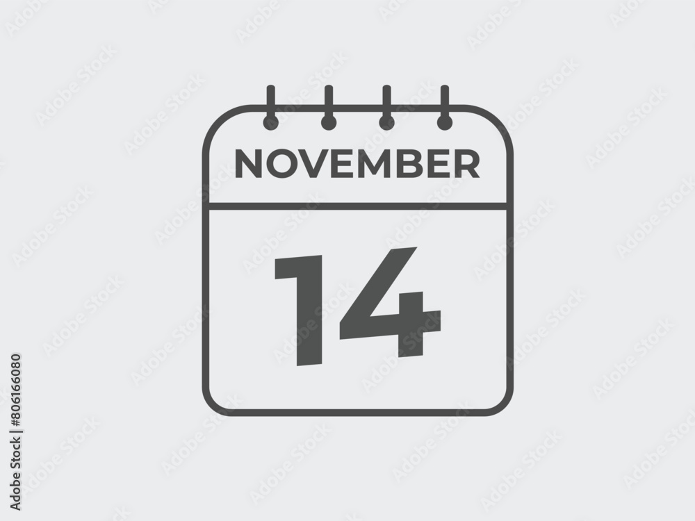 November 14 calendar reminder. 14 November daily calendar icon template. Calendar 14 November icon Design template. Vector illustration
November 14 calendar reminder. 14 November daily calendar icon template. Calendar 14 November icon Design template. Vector illustration