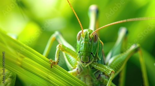 green grasshopper nature closeup. Selective focus