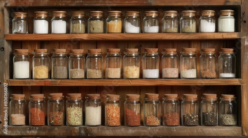 A wooden spice rack filled with jars of salt, sugar, and chili seasoning, organized and ready for seasoning a variety of dishes.