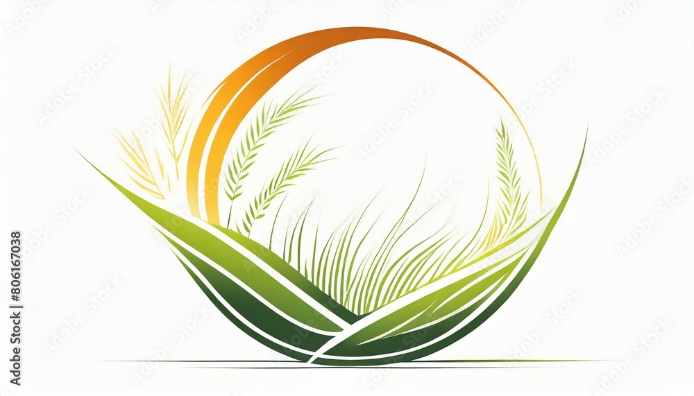 Obraz premium 真夏、草の香り、心地よい暑さ、森林をシンプルにロゴで表現する generated by AI