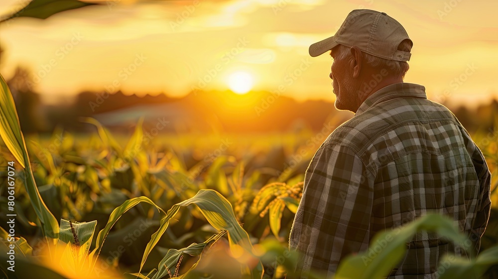 farmer in corn field close up. Selective focus