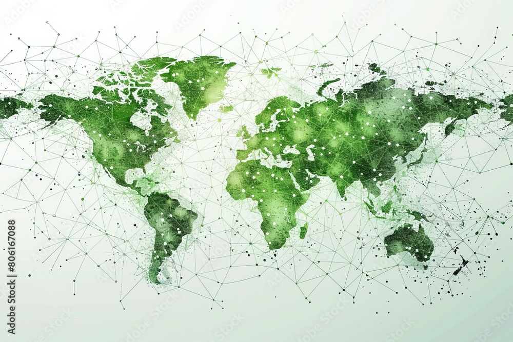 Fototapeta premium Digital world map, concept of global network and connectivity symbolizing making the right choice