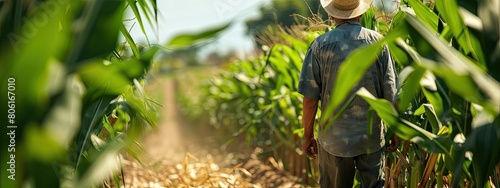 farmer in corn field close up. Selective focus