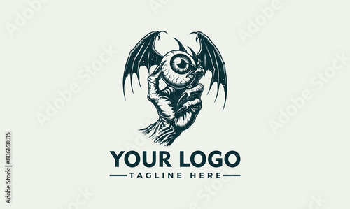 Monster Hand With Winged Eye Vector logo Design  holding an eye with bat wings