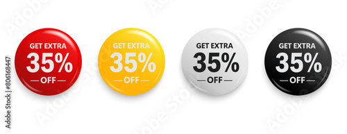 Get Extra 35% off sign. Discount offer price sign. Discount tag for shopping, marketing, advertisement, banner and web. Vector illustration.