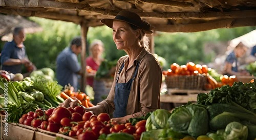 Senior woman in the farmers market. photo