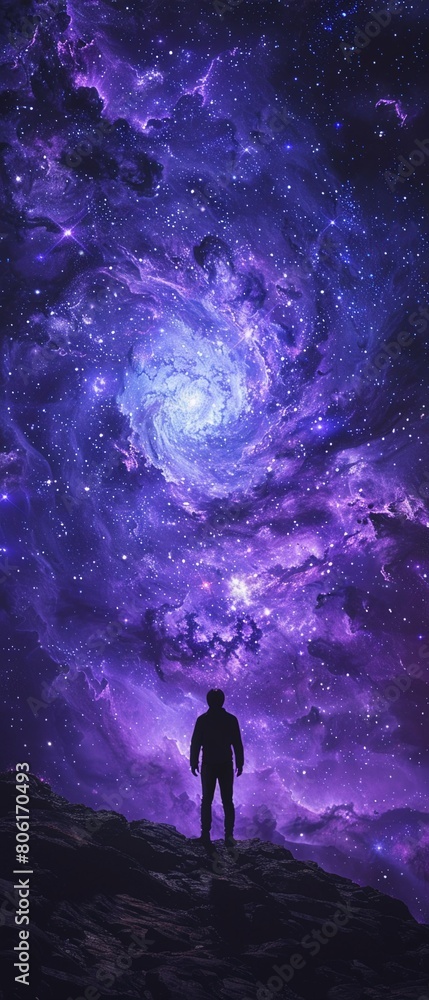Fototapeta premium Observer facing the galaxy, AI