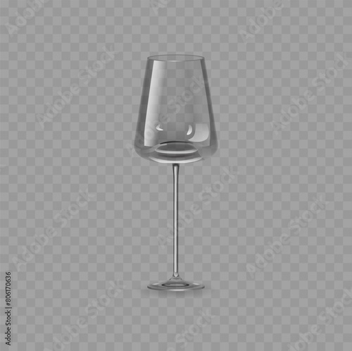 Single 3d Vector Wine Glass Isolated on Transparent Background. Clear, Modern Glassware With A Long Stem