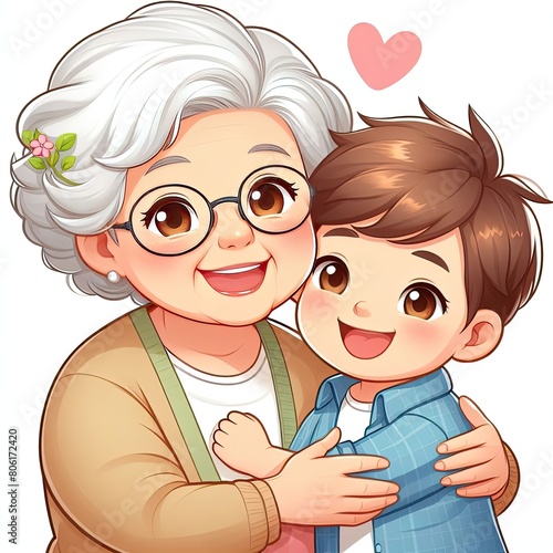 An elderly woman, a grandmother hugs her grandson. Grandparents' Day. © dasha122007