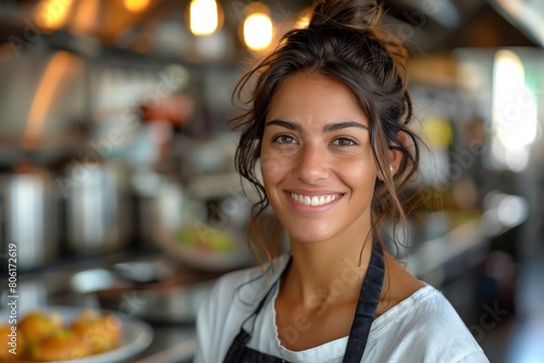 Confident female chef with friendly smile