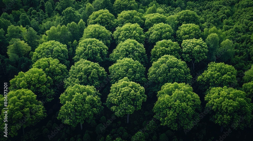 An aerial view of a lush green forest.