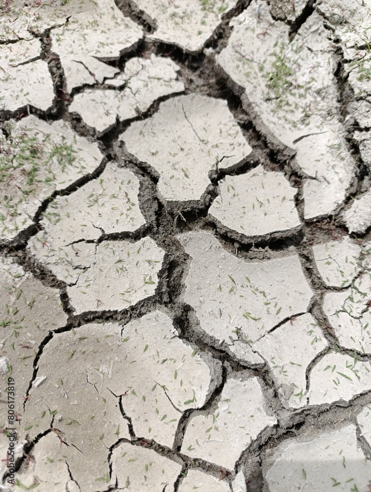 Obraz premium drought and global warming. cracked wall of a dry lake.