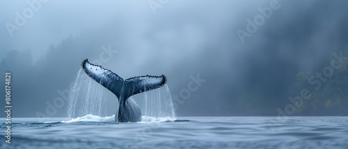 Pacific humpback whale tail throw. photo